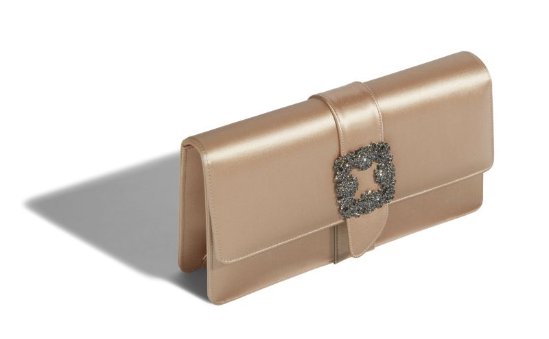 Capri, Light Beige Satin Jewel Buckle Clutch - CA$2,195.00