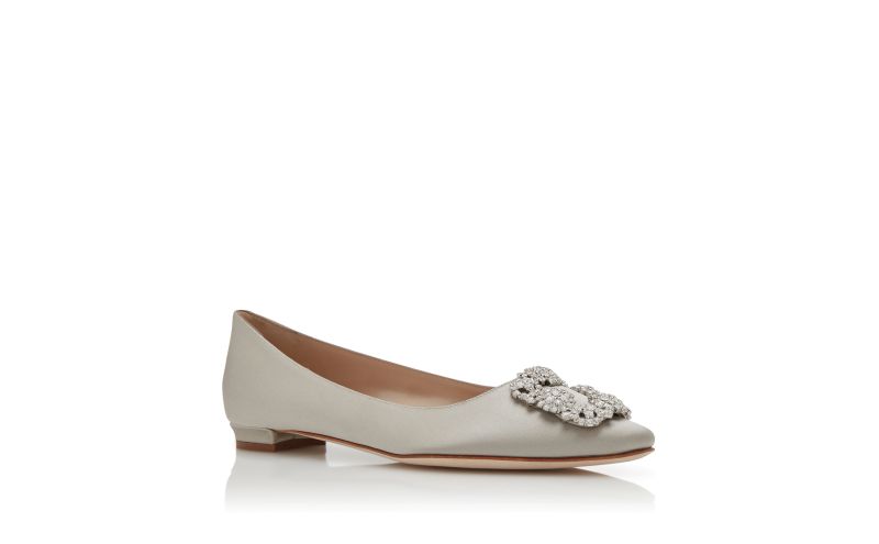 Hangisiflat, Grey Satin Jewel Buckle Flat Pumps - £845.00