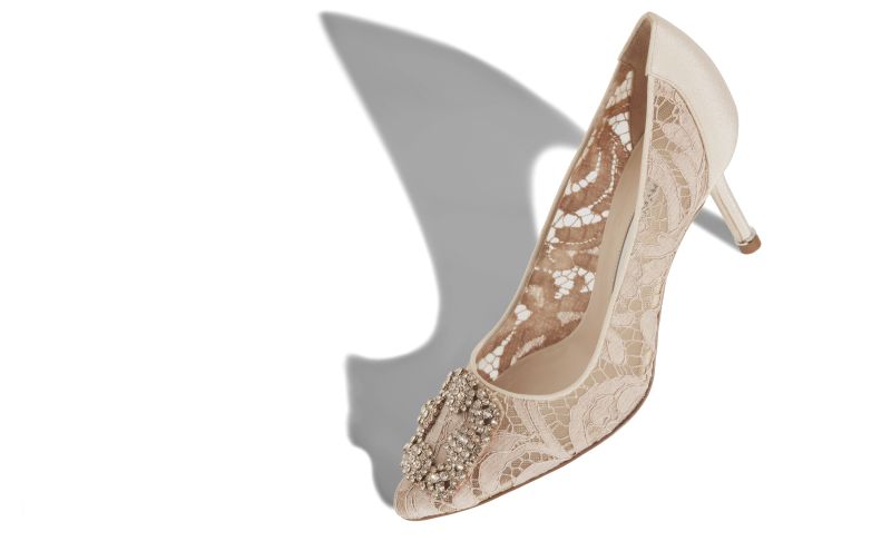 Hangisi lace 70, Pink Champagne Lace Jewel Buckle Pumps - £995.00