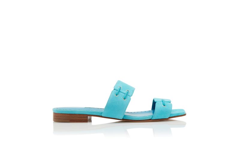 Side view of Nebreflat, Turquoise Suede Lace Detail Flat Sandals - €745.00