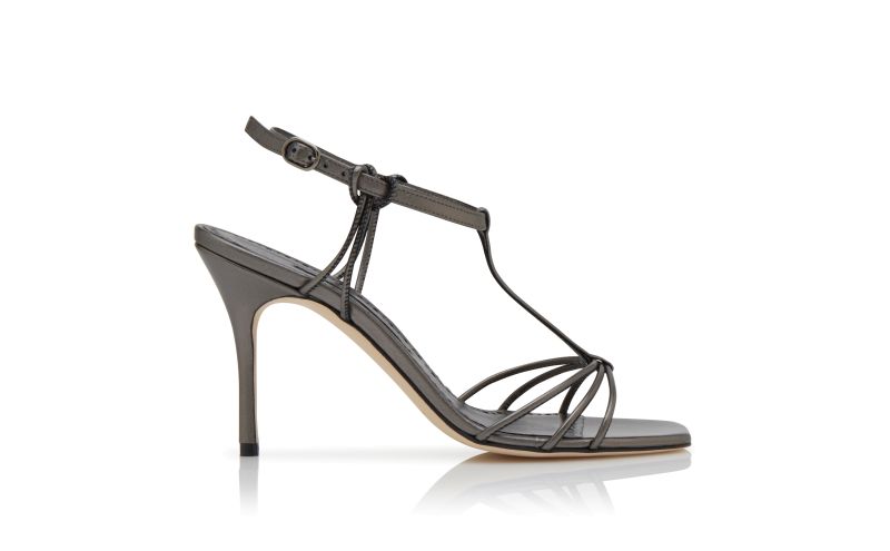 Side view of Tabarekhi, Graphite Nappa Leather Open Toe Sandals - US$745.00