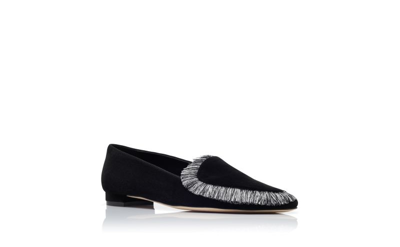 Agofran, Black Velvet Fringe Detail Loafers - US$935.00