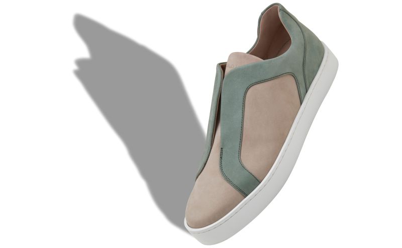 Agilio, Grey and Green Calf Leather Low Cut Sneakers - US$885.00