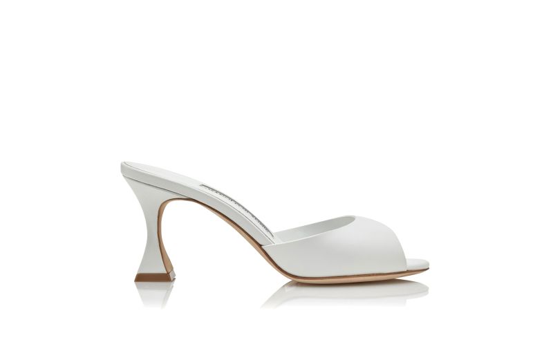 Side view of Designer White Calf Leather Mules
