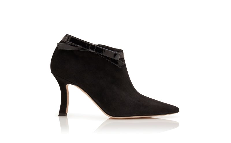 Side view of Makepla, Black Suede Bow Detail Shoe Booties - €1,025.00
