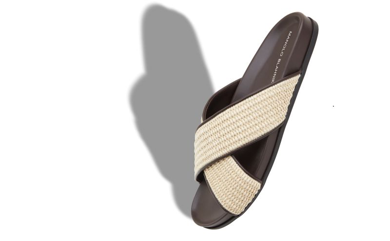 Chiltern, Dark Cream and Brown Raffia Flat Sandals - US$675.00