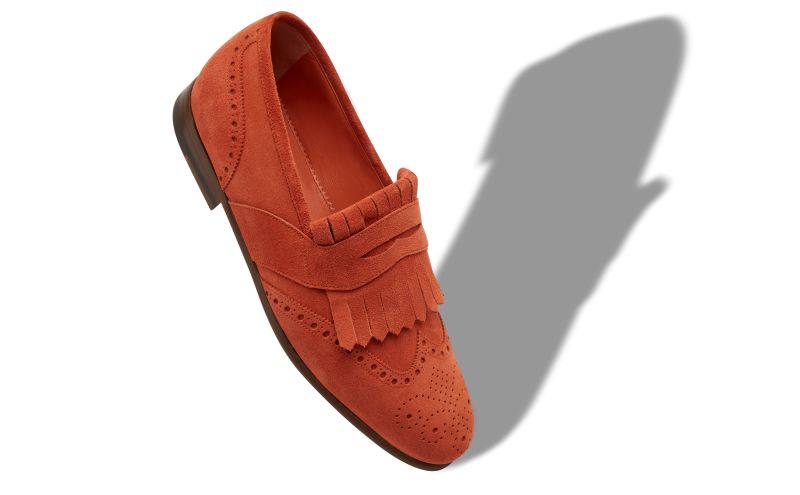 Designer Orange Suede Kiltie Loafers