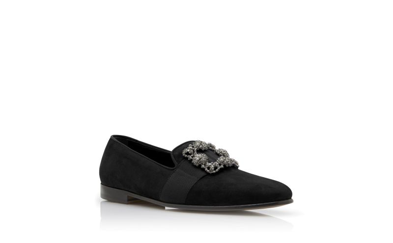 Carlton, Black Suede Jewelled Buckle Loafers - US$1,195.00