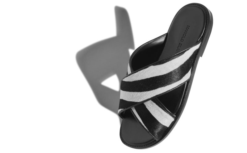 Designer Zebra Print Calf Hair Criss-Cross Sandals