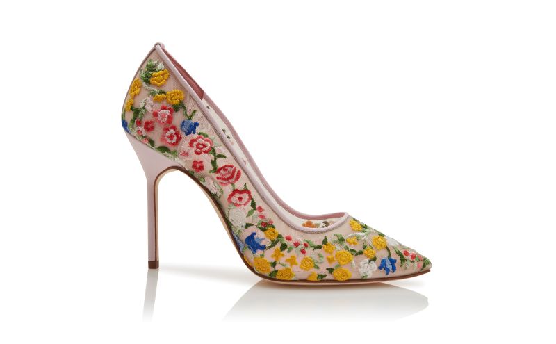 Side view of Jardino, Multicoloured Mesh Floral Embroidered Pumps - US$1,485.00