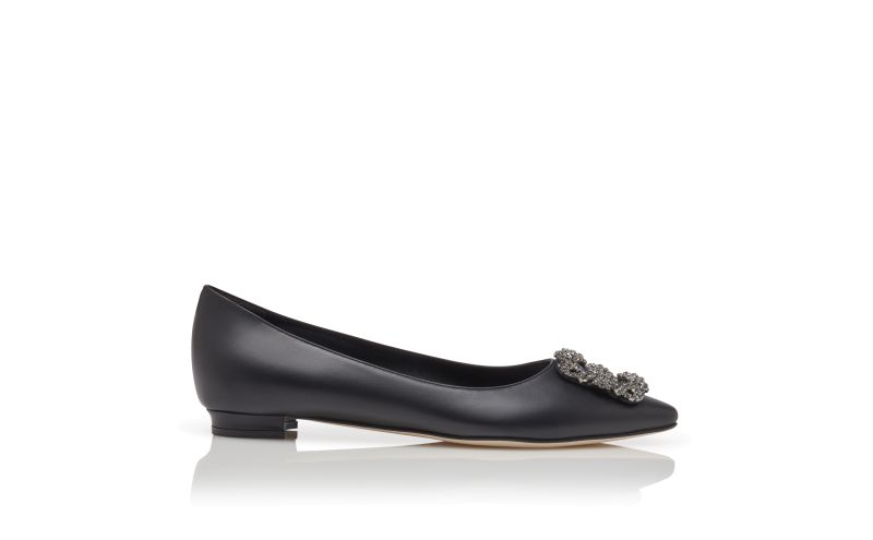 Side view of Hangisiflat, Black Calf Leather Jewel Buckle Flat Pumps - AU$2,055.00