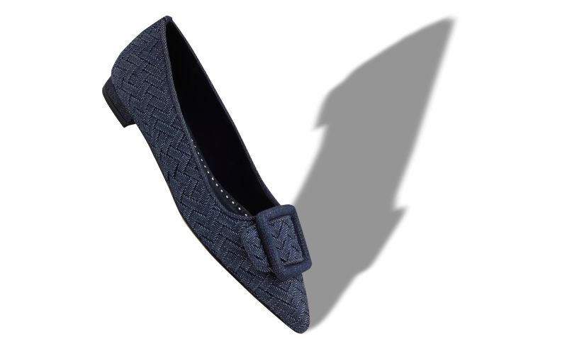 Maysalepumpflat, Dark Blue Chambray Buckle Detail Flat Pumps - US$1,015.00 