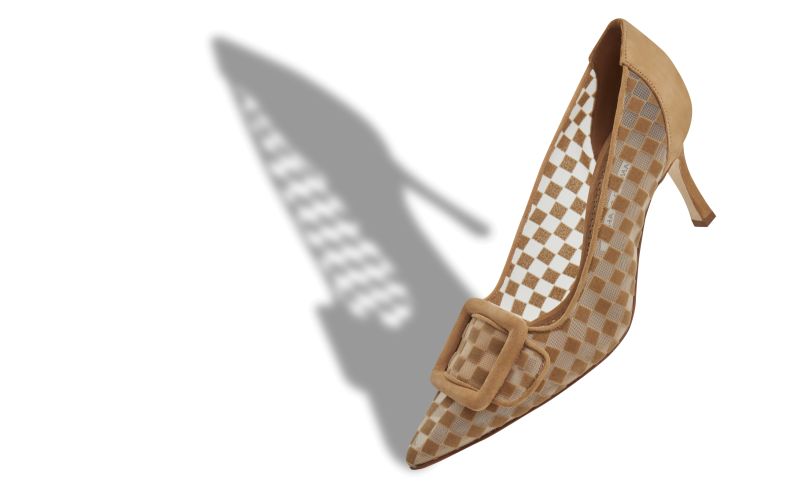 Maysalepump 70, Light Brown Mesh Checkered Pumps  - £725.00