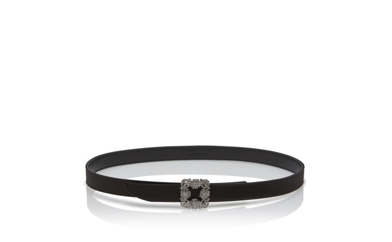 Side view of Hangisi belt mini, Black Satin Crystal Buckled Belt - £625.00