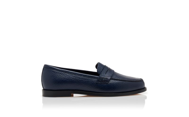 Side view of Perrita, Dark Blue Calf Leather Penny Loafers - US$845.00