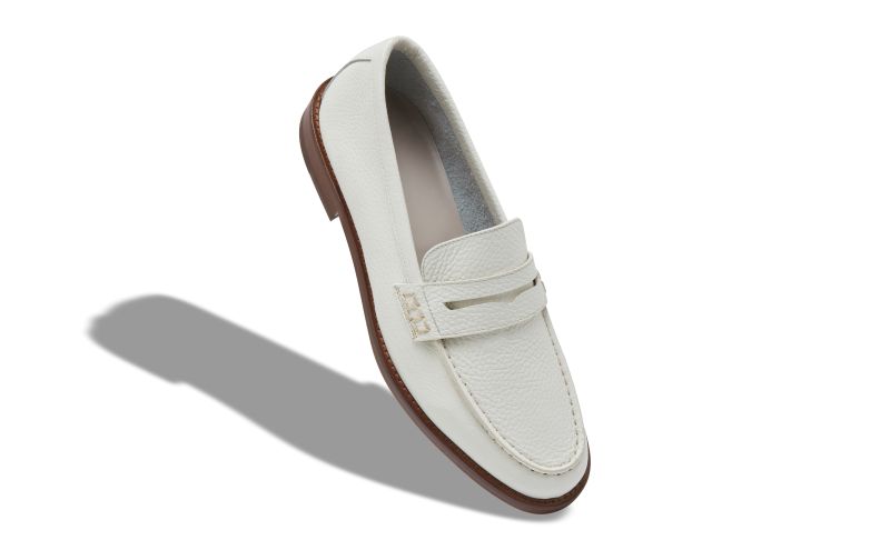 Designer White Calf Leather Penny Loafers
