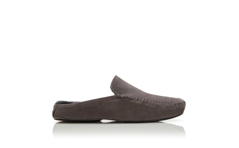 Side view of Crawford, Grey Suede Slippers - US$695.00