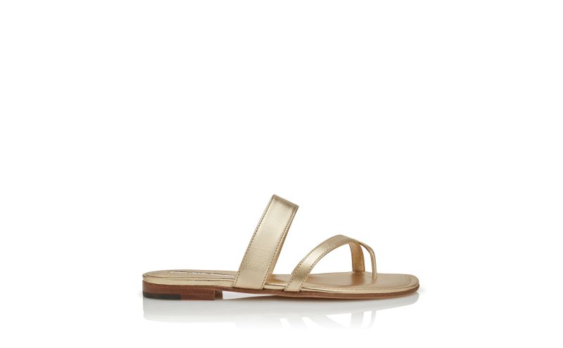 Side view of Susa, Gold Nappa Leather Flat Sandals - €745.00