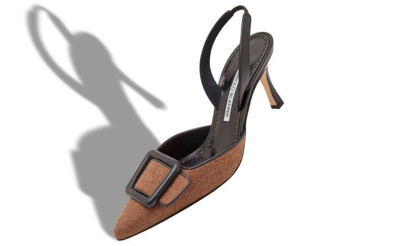 Mayslibi, Brown and Black Wool Buckle Detail Slingback Pumps - US$950.00