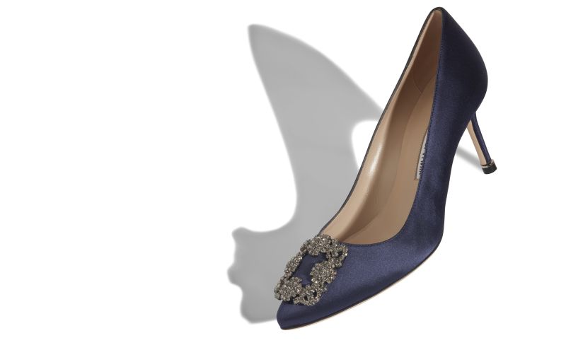 Hangisi 70, Navy Blue Satin Jewel Buckle Pumps - CA$1,555.00