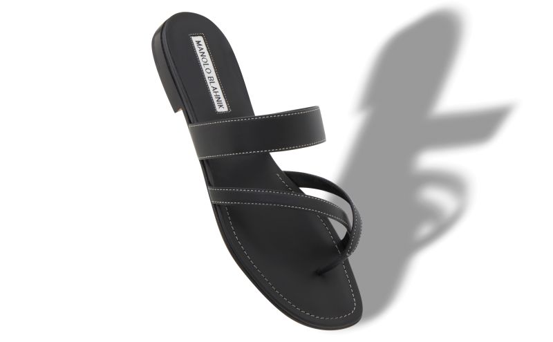 Susacru, Black Calf Leather Crossover Flat Sandals - US$745.00 