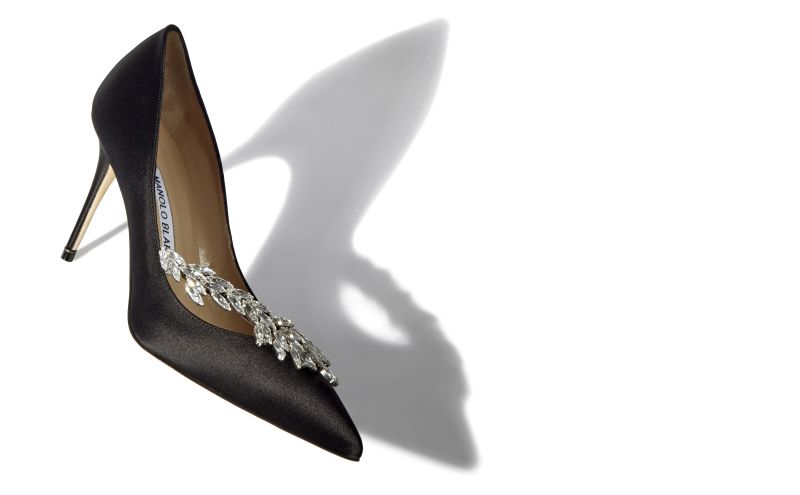 Nadira, Black Satin Jewel Buckle Pumps  - €1,045.00 