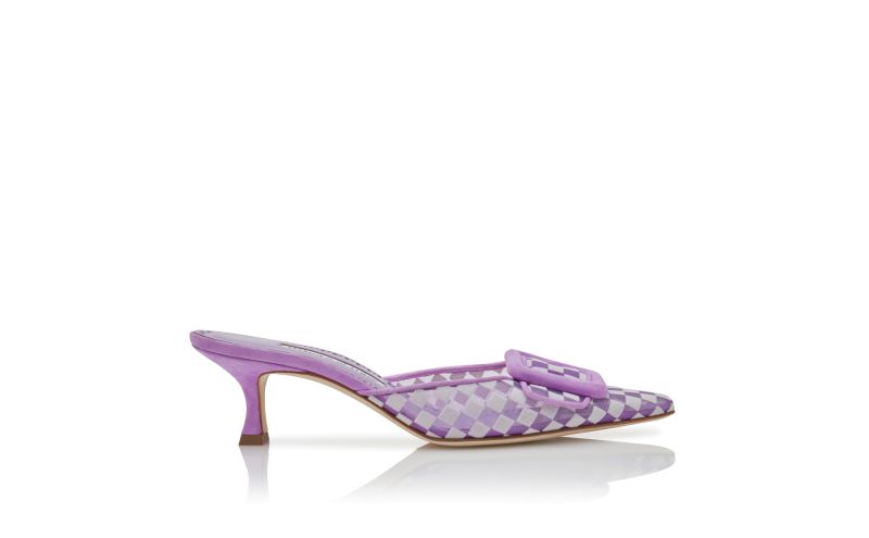 Side view of Maysalebi, Purple Mesh Checkered Mules  - US$875.00