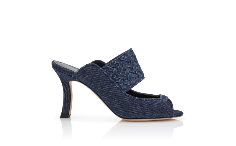Side view of Mingasden, Dark Blue Chambray Open Toe Mules - AU$1,535.00