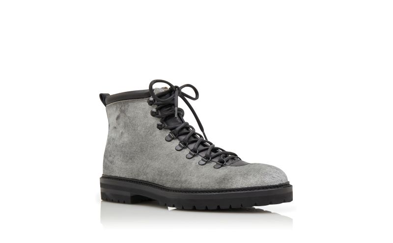 Designer Silver Calf Hair Lace Up Boots