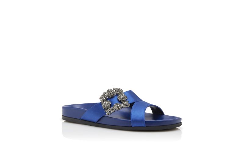 Chilanghi, Blue Satin Jewel Buckle Flat Mules - €995.00