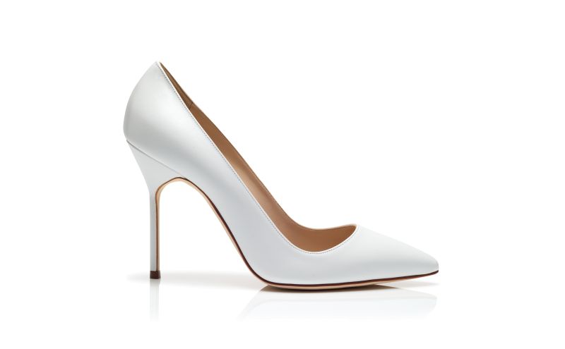 Side view of Bb, White Calf Leather Pointed Toe Pumps - US$725.00