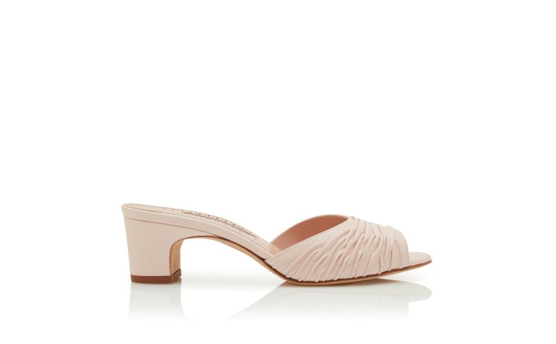 Side view of Piruabar, Beige Nappa Leather Ruched Open Toe Mules - £685.00