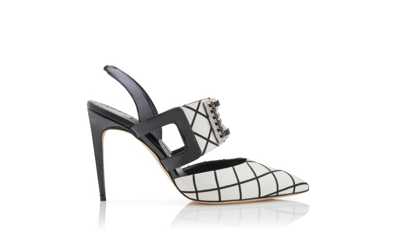 Side view of Bimix, Black and White Satin Slingback Pumps - £1,125.00