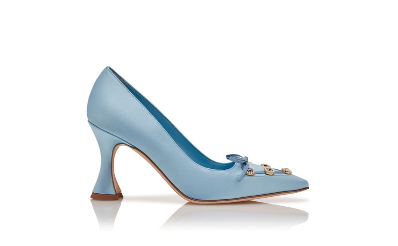 Side view of Polypemahi, Light Blue Satin Embellished Pumps - US$1,395.00