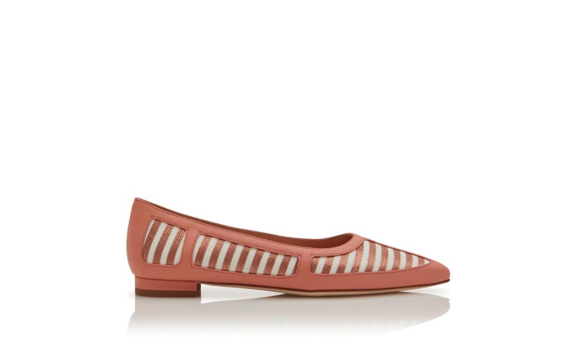 Side view of Ajara, Coral and Brown Nappa Leather Flat Pumps - €775.00