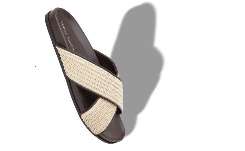 Chiltern, Dark Cream and Brown Raffia Flat Sandals - €575.00 