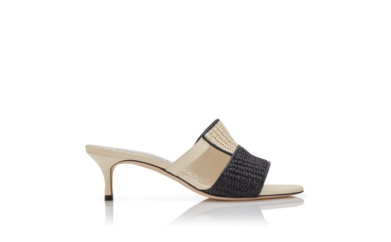 FABIOLAMU, Cream and Black Raffia Open Toe Mules, 745 EUR