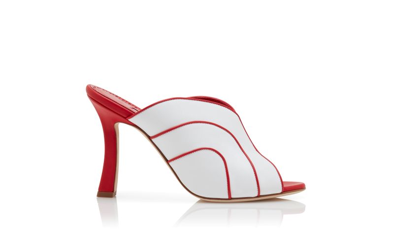 Side view of Nikanor, White and Red Nappa Leather Mules - €895.00