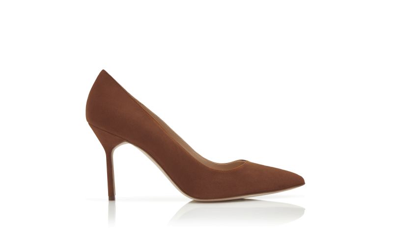 Side view of Bb 90, Brown Suede Pointed Toe Pumps - US$725.00