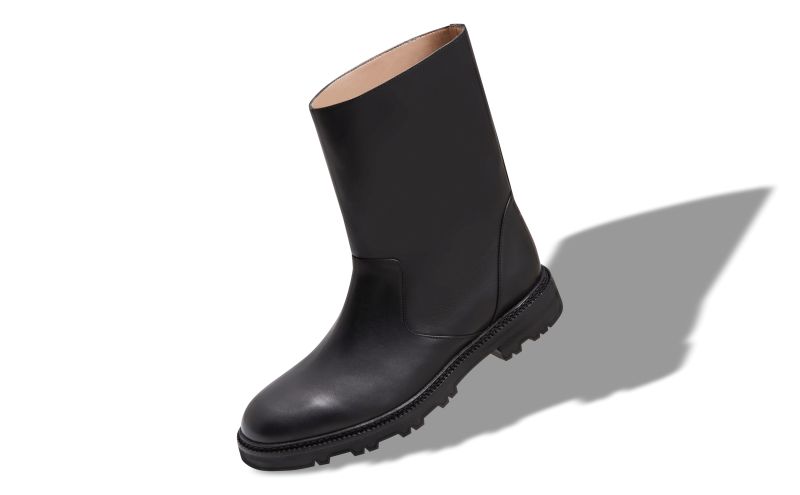 Designer Black Calf Leather Mid Calf Boots