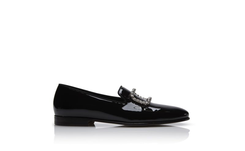 Side view of Mariocc, Black Patent Leather Jewel Buckle Loafers - US$995.00