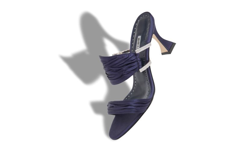 Chinap, Navy Blue Satin Gathered Mules - €1,095.00