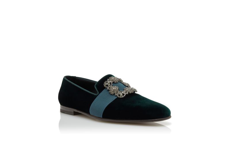 Carlton, Green Velvet Jewel Buckle Loafers - US$1,415.00