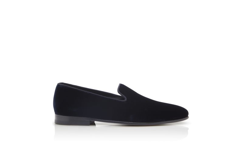 Side view of Mario velvet, Navy Blue Velvet Loafers - €775.00