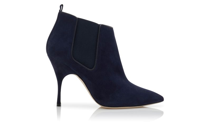 Side view of Dildi, Navy Blue Suede High Heel Chelsea Boots - US$1,145.00