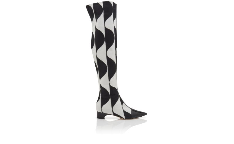 Side view of Porreta, Black and White Canvas Graphic Print Boots - CA$1,615.00
