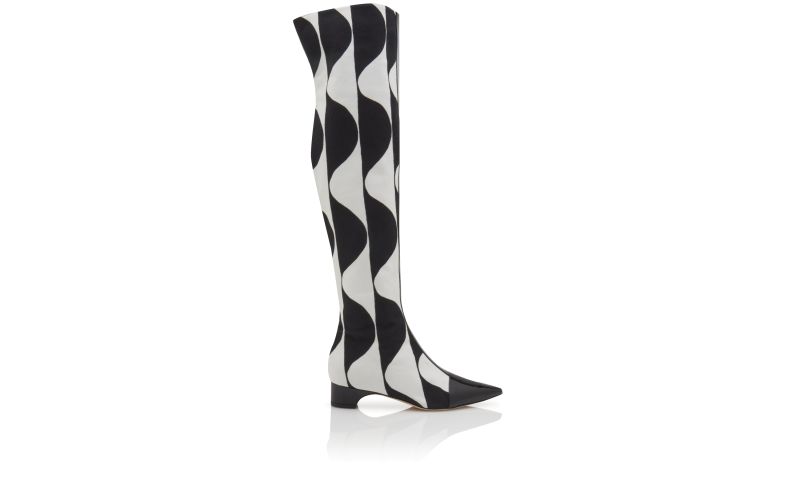 Side view of Porreta, Black and White Canvas Graphic Print Boots - £1,025.00