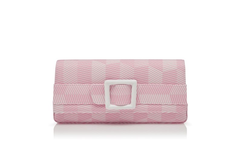 Side view of Maygot, Pink and White Grosgrain Buckle Clutch - CA$1,995.00