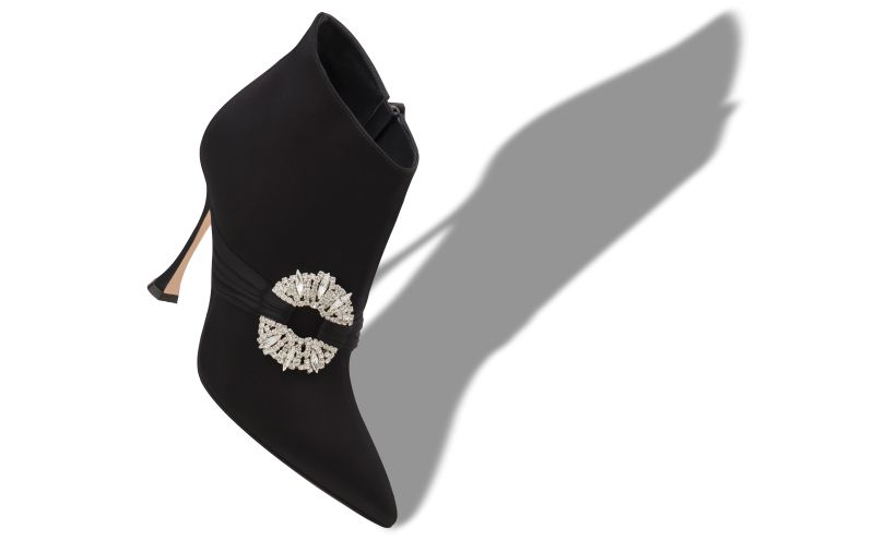 Prabina, Black Satin Embellished Buckle Ankle Boots - €1,395.00 