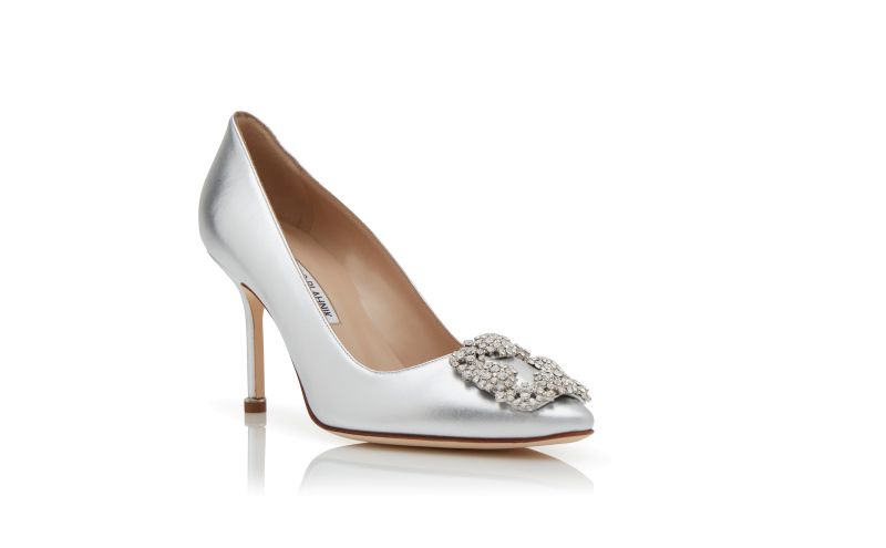 Hangisi 90, Silver Nappa Leather Jewel Buckle Pumps - £975.00